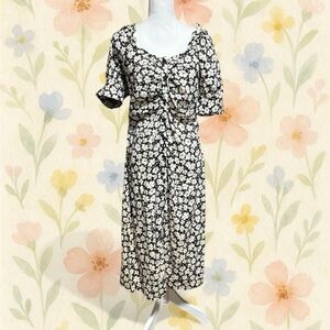 Who What Wear Black and White Floral Midi Dress